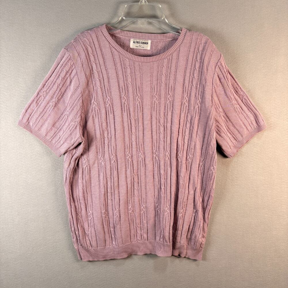 Vintage Alfred Dunner Mauve Cable Knit Short Sleeve Sweater Top Made in USA Size